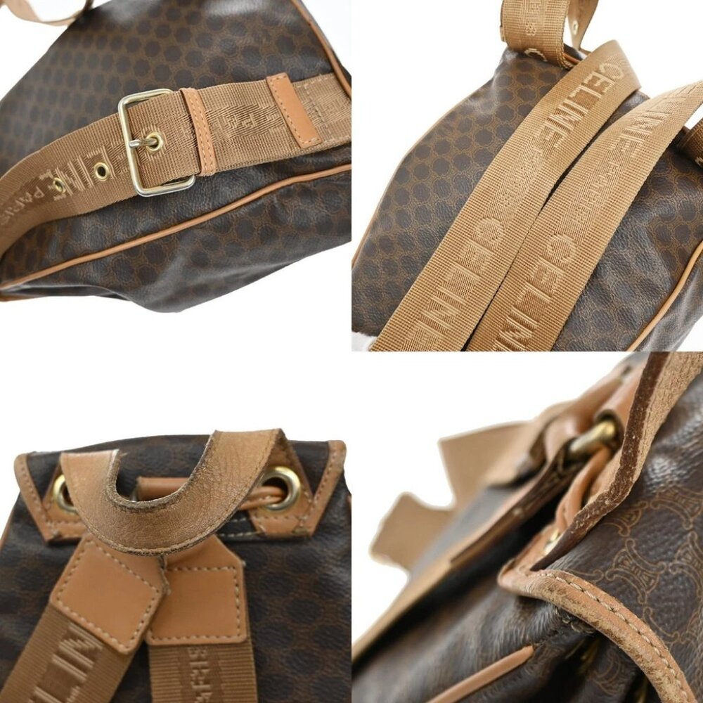 CELINE Logo Macadam Pattern Backpack Bag PVC Leather Brown GHW - Picture 7 of 15